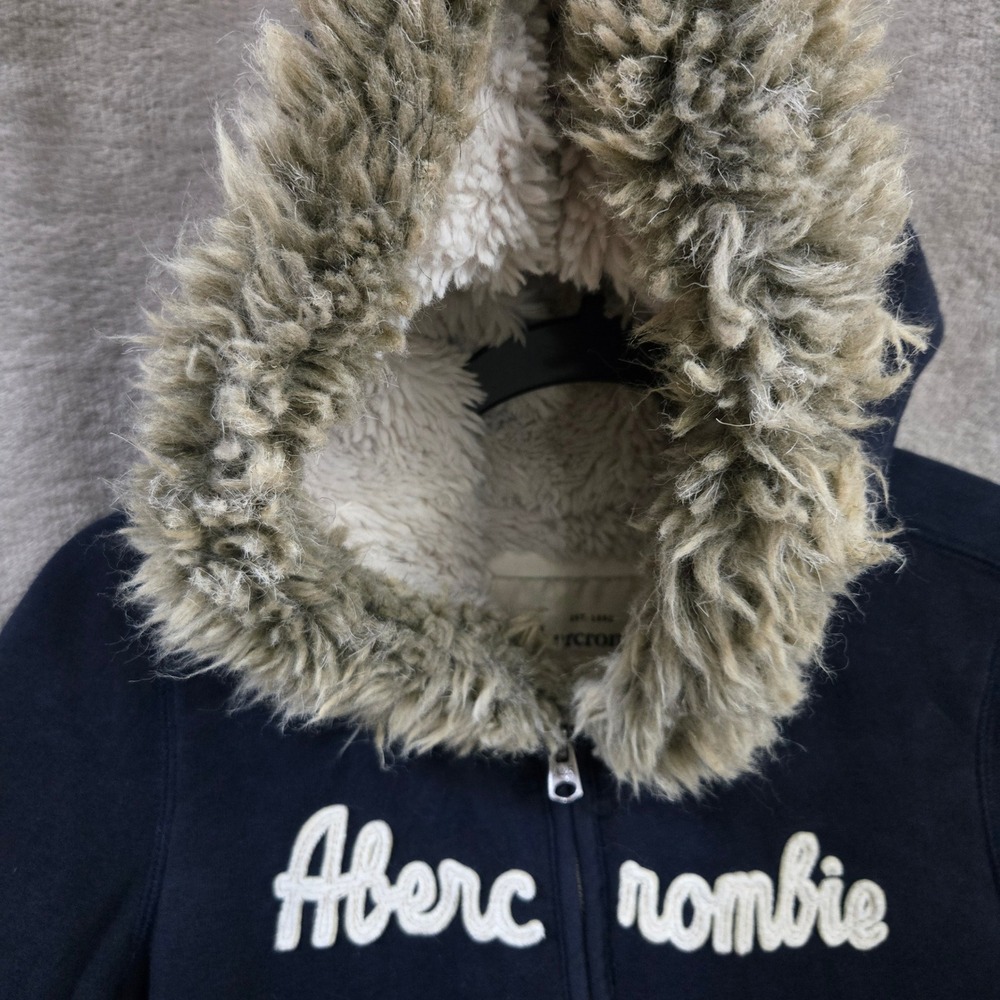 Vtg Abercrombie & Fitch Y2K Hoodie Women Medium Faux Fur Trim Sherpa Lined Indie